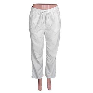 Chartou Linen Blend Lagenlook Pants Size M White With Pockets and Drawstring